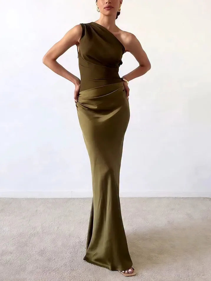 Women's Maxi Dress | One-Shoulder Pleated Design, Elegant for Formal Events 5