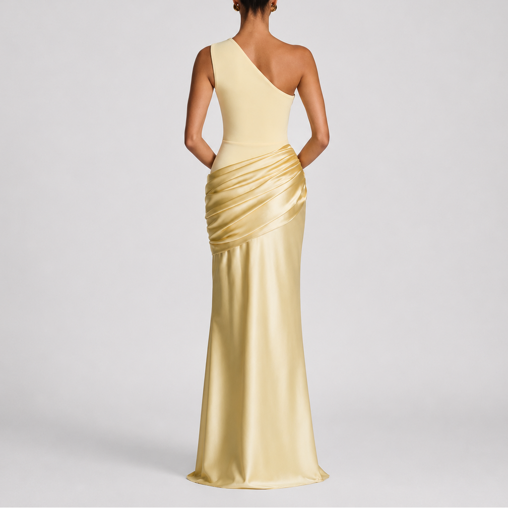 Women's Maxi Dress | One Shoulder Satin-Style, Elegant Fit for Formal Occasions 1