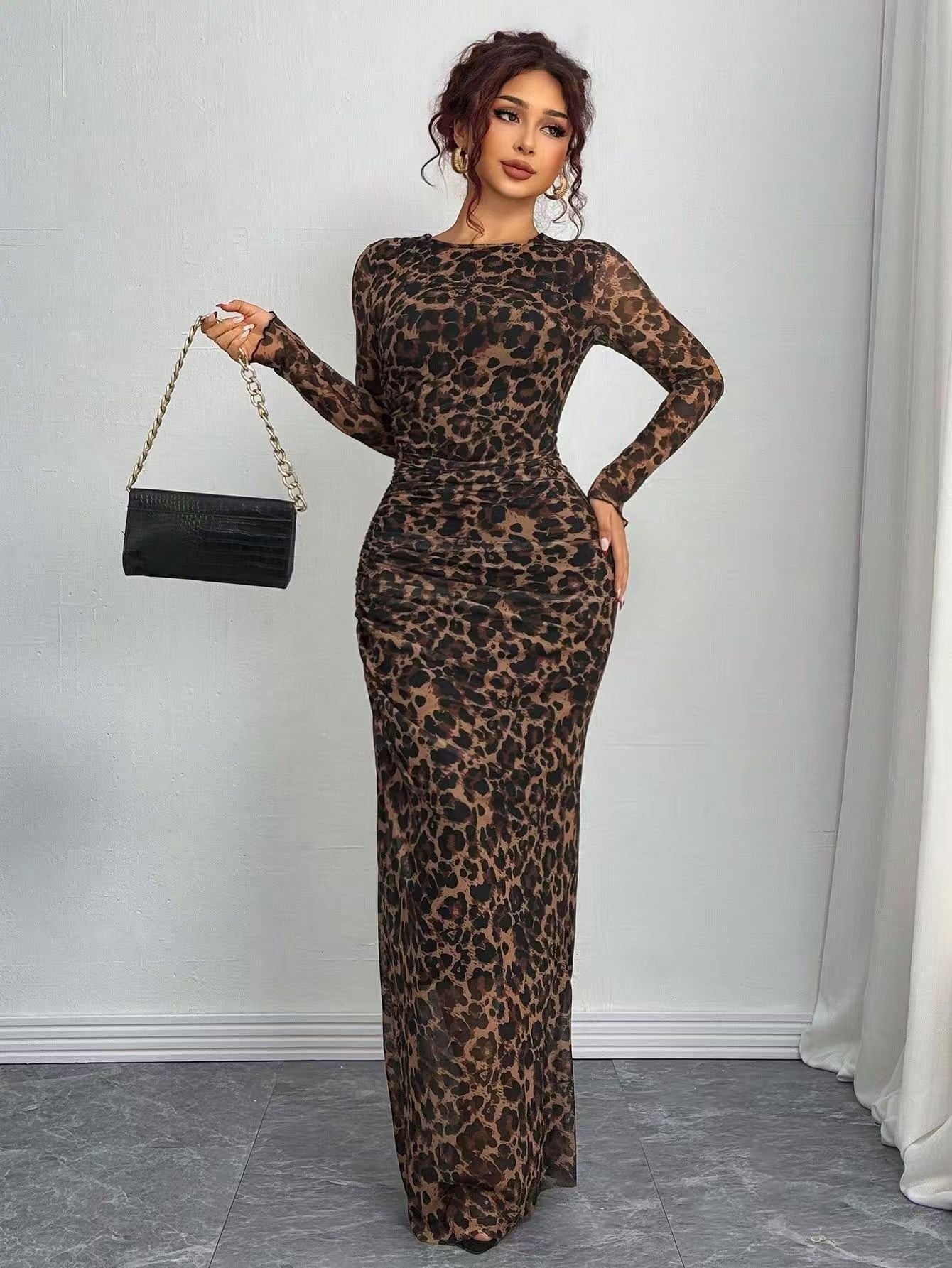 Women's Maxi Dress | Printed Long Sleeve Round Neck Bodycon 11