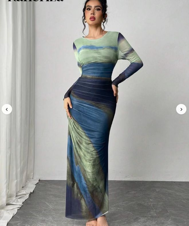 Women's Maxi Dress | Printed Long Sleeve Round Neck Bodycon 8