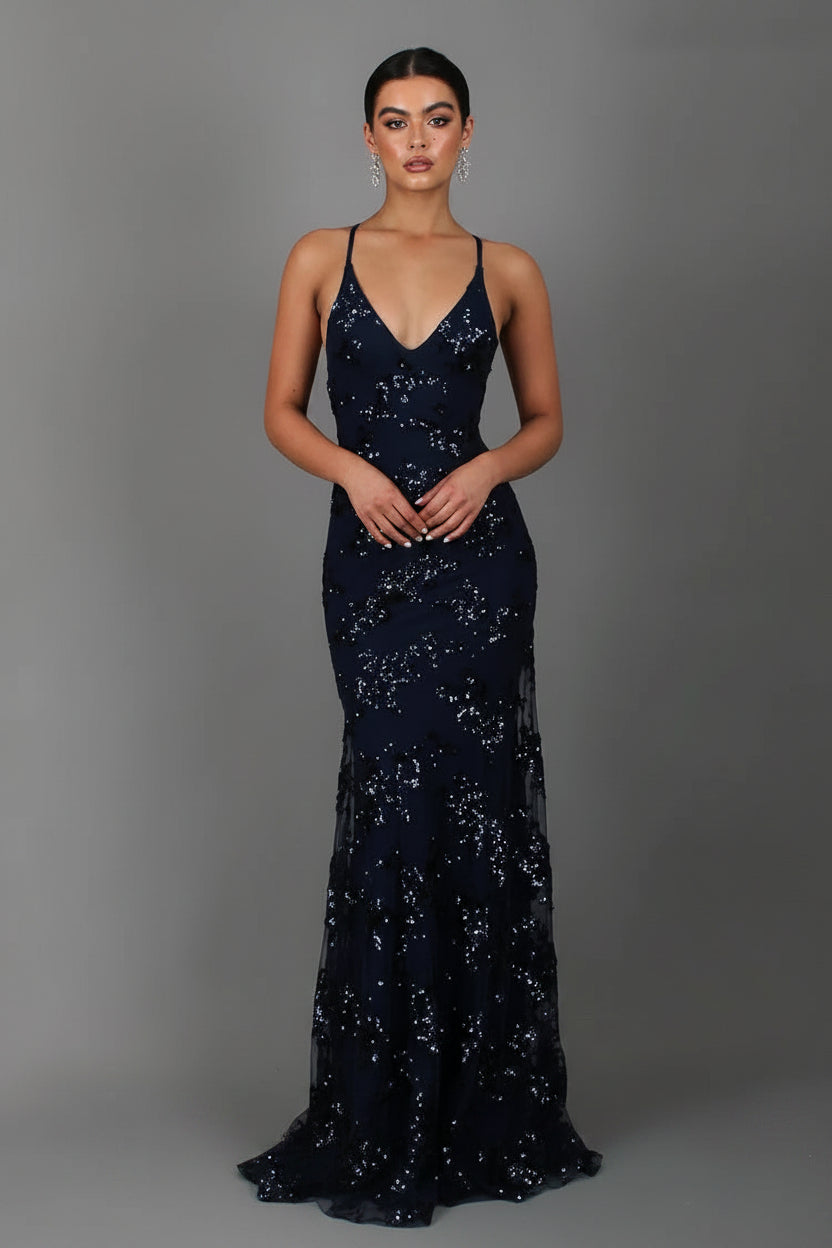 Women's Maxi Dress | Sequin V-Neck Backless Design 0