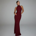Women's Maxi Dress | Shimmering High-Neck Sleeveless Evening Gown 0
