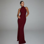 Women's Maxi Dress | Shimmering High-Neck Sleeveless Evening Gown 0