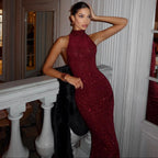 Women's Maxi Dress | Shimmering High-Neck Sleeveless Evening Gown 3