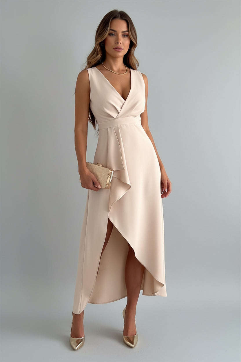 Women's Maxi Dress | Sleeveless Wrap, V-Neck, Asymmetrical Hem, Plus Size Available 0