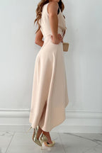 Women's Maxi Dress | Sleeveless Wrap, V-Neck, Asymmetrical Hem, Plus Size Available 1