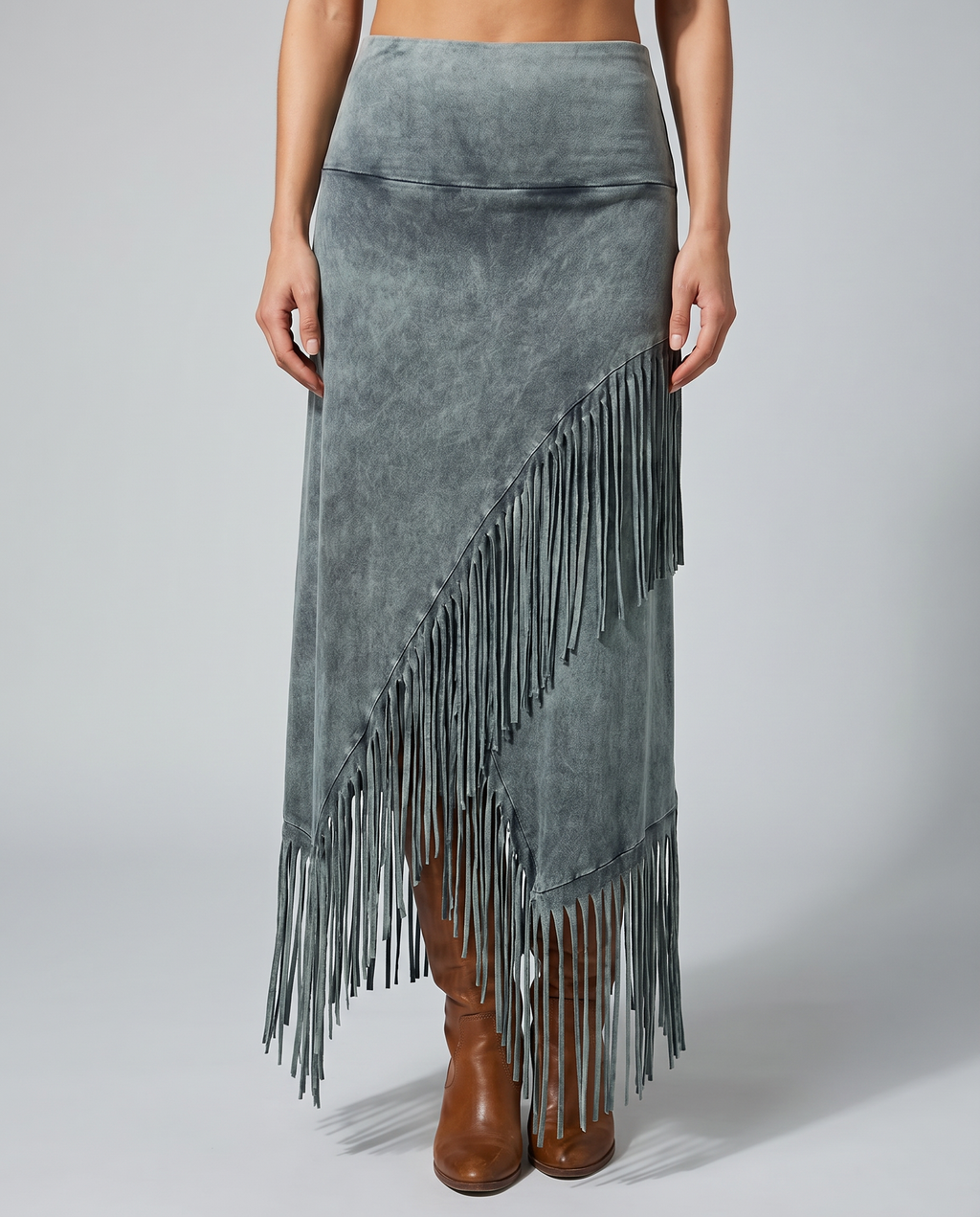 Women's Maxi Skirt | Bohemian Gray Fringe, A-Line Design 2