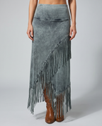 Women's Maxi Skirt | Bohemian Gray Fringe, A-Line Design 2