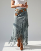 Women's Maxi Skirt | Bohemian Gray Fringe, A-Line Design 5