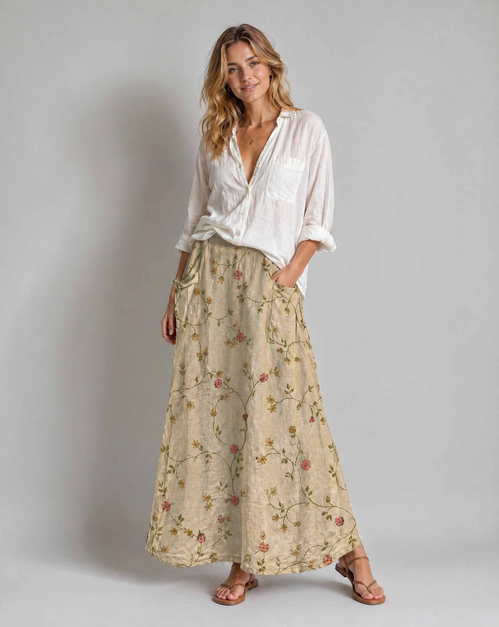 Women's Maxi Skirt | Retro Floral Print, Comfortable A-Line Design 1