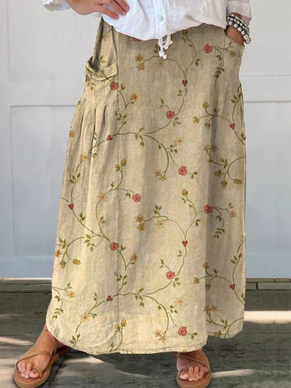 Women's Maxi Skirt | Retro Floral Print, Comfortable A-Line Design 3