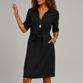 Women's Midi Dress | Button Front, Waist Tie Belt, Comfortable Woven Fabric 0