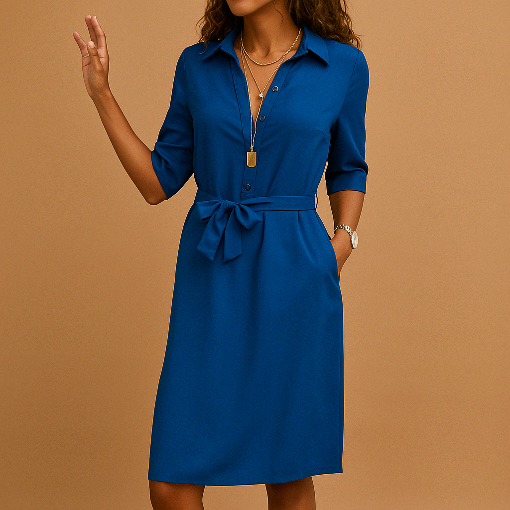 Women's Midi Dress | Button Front, Waist Tie Belt, Comfortable Woven Fabric 1