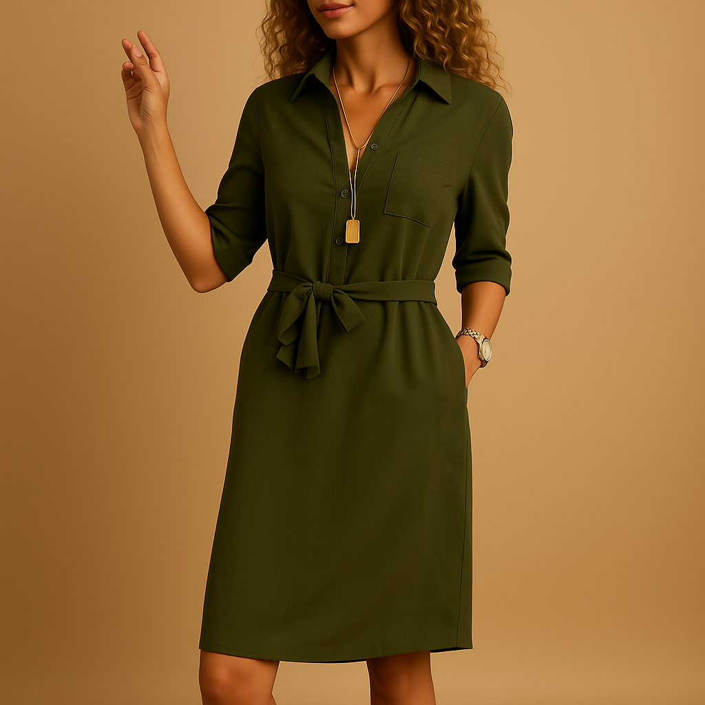 Women's Midi Dress | Button Front, Waist Tie Belt, Comfortable Woven Fabric 2