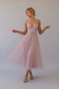 Women's Midi Dress | Corset Tulle Skirt, Spaghetti Straps, Formal Summer 0