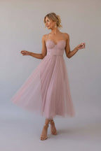 Women's Midi Dress | Corset Tulle Skirt, Spaghetti Straps, Formal Summer 0
