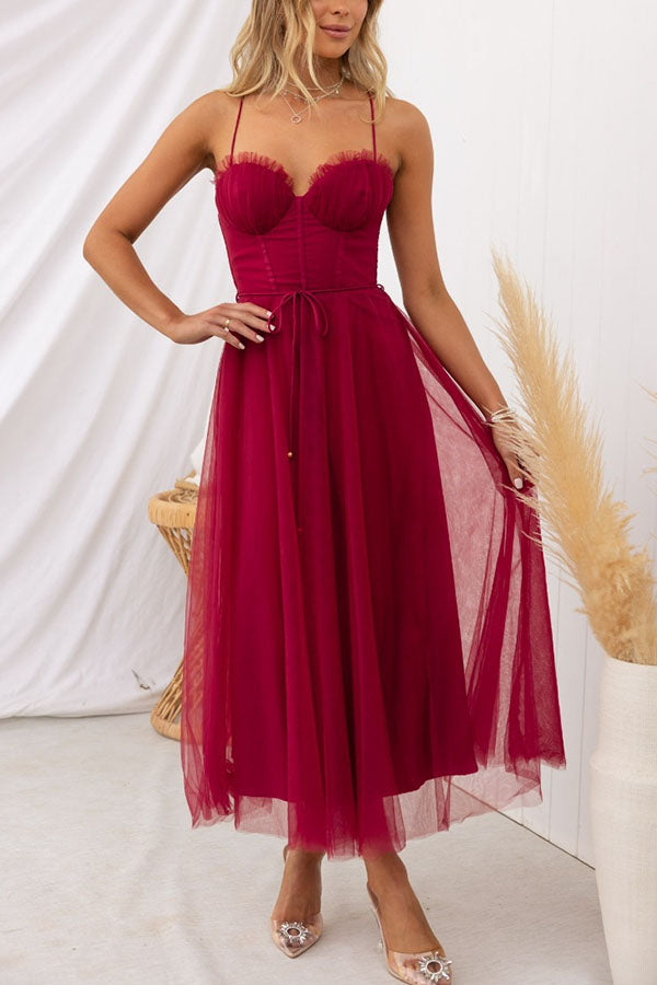 Women's Midi Dress | Corset Tulle Skirt, Spaghetti Straps, Formal Summer 10