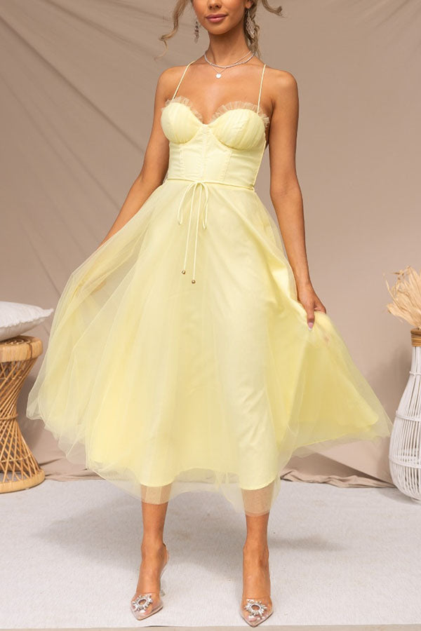 Women's Midi Dress | Corset Tulle Skirt, Spaghetti Straps, Formal Summer 11