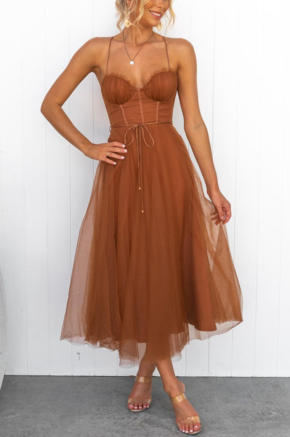 Women's Midi Dress | Corset Tulle Skirt, Spaghetti Straps, Formal Summer 13