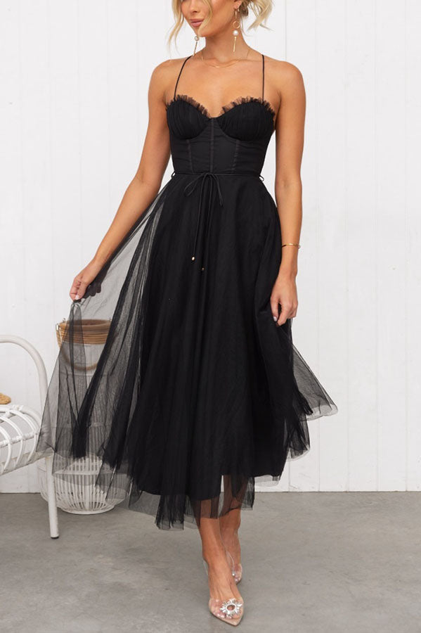 Women's Midi Dress | Corset Tulle Skirt, Spaghetti Straps, Formal Summer 5