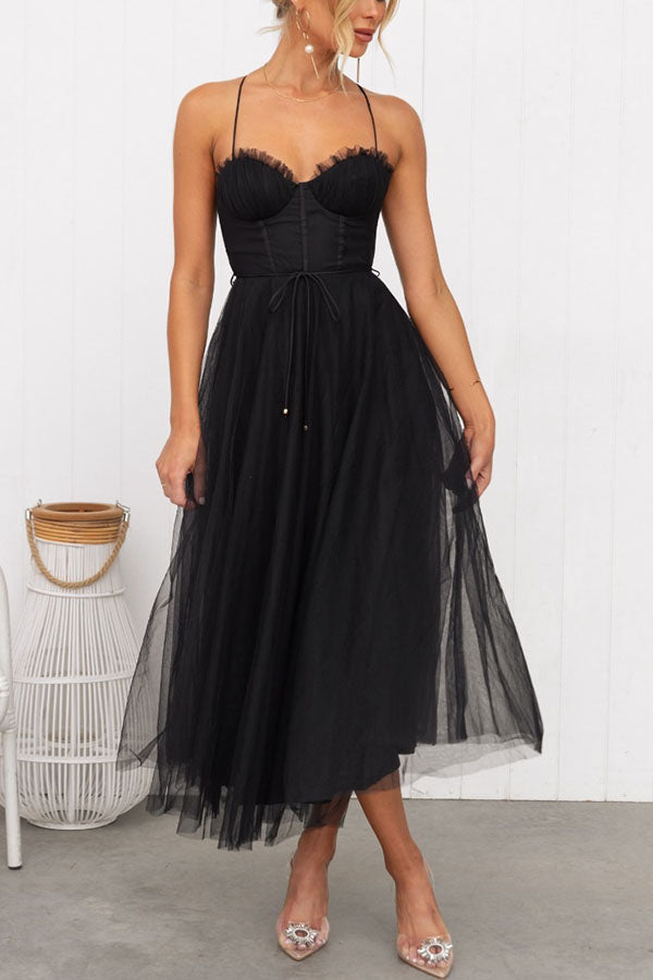 Women's Midi Dress | Corset Tulle Skirt, Spaghetti Straps, Formal Summer 6