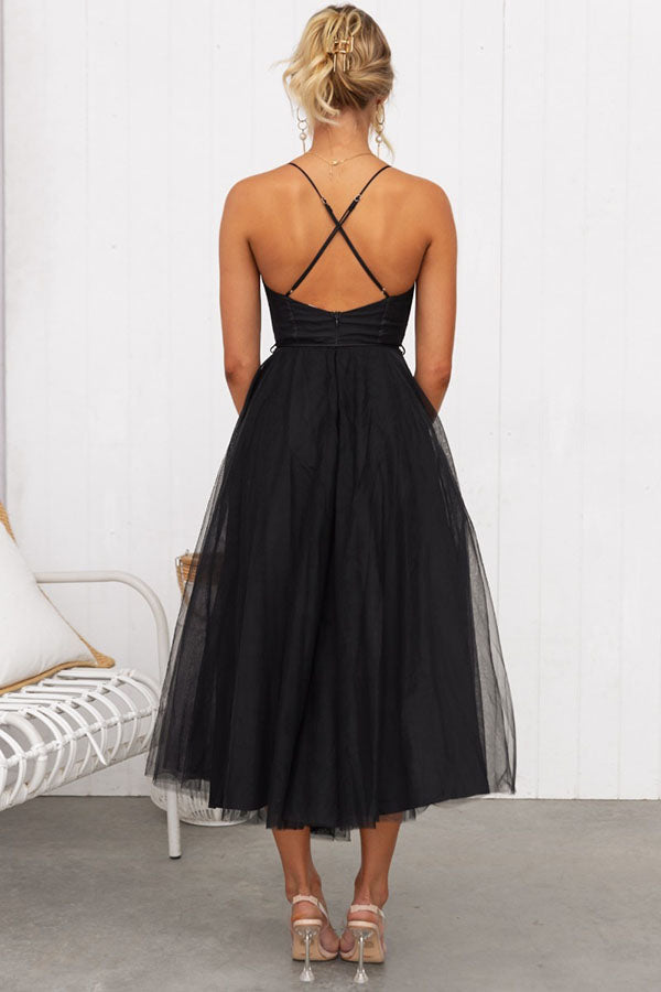 Women's Midi Dress | Corset Tulle Skirt, Spaghetti Straps, Formal Summer 7
