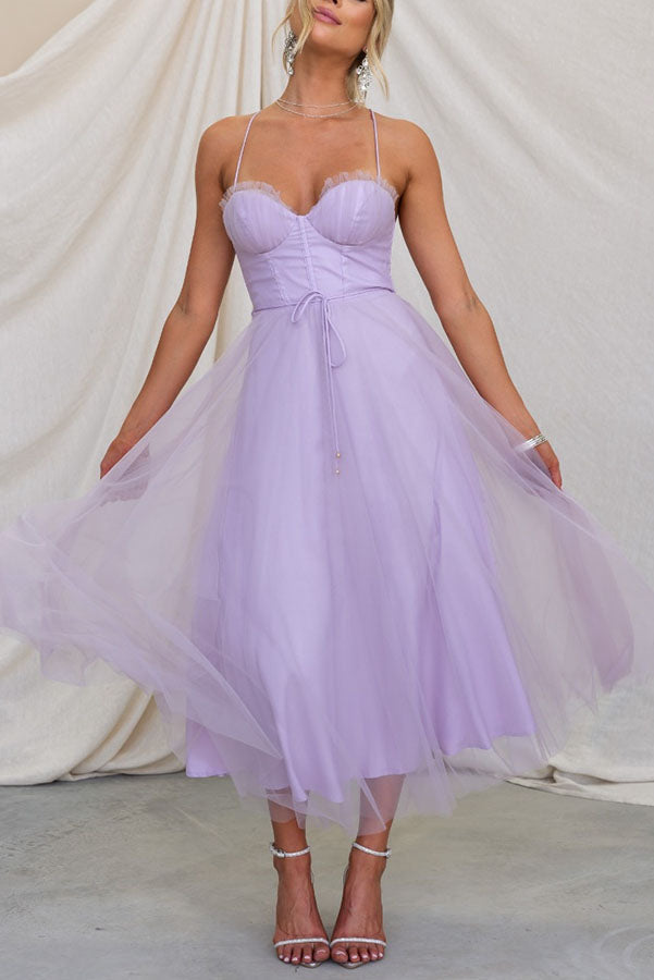 Women's Midi Dress | Corset Tulle Skirt, Spaghetti Straps, Formal Summer 9