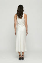 Women's Midi Dress | Elegant Cowl Neck Satin with Ruched Detail 2