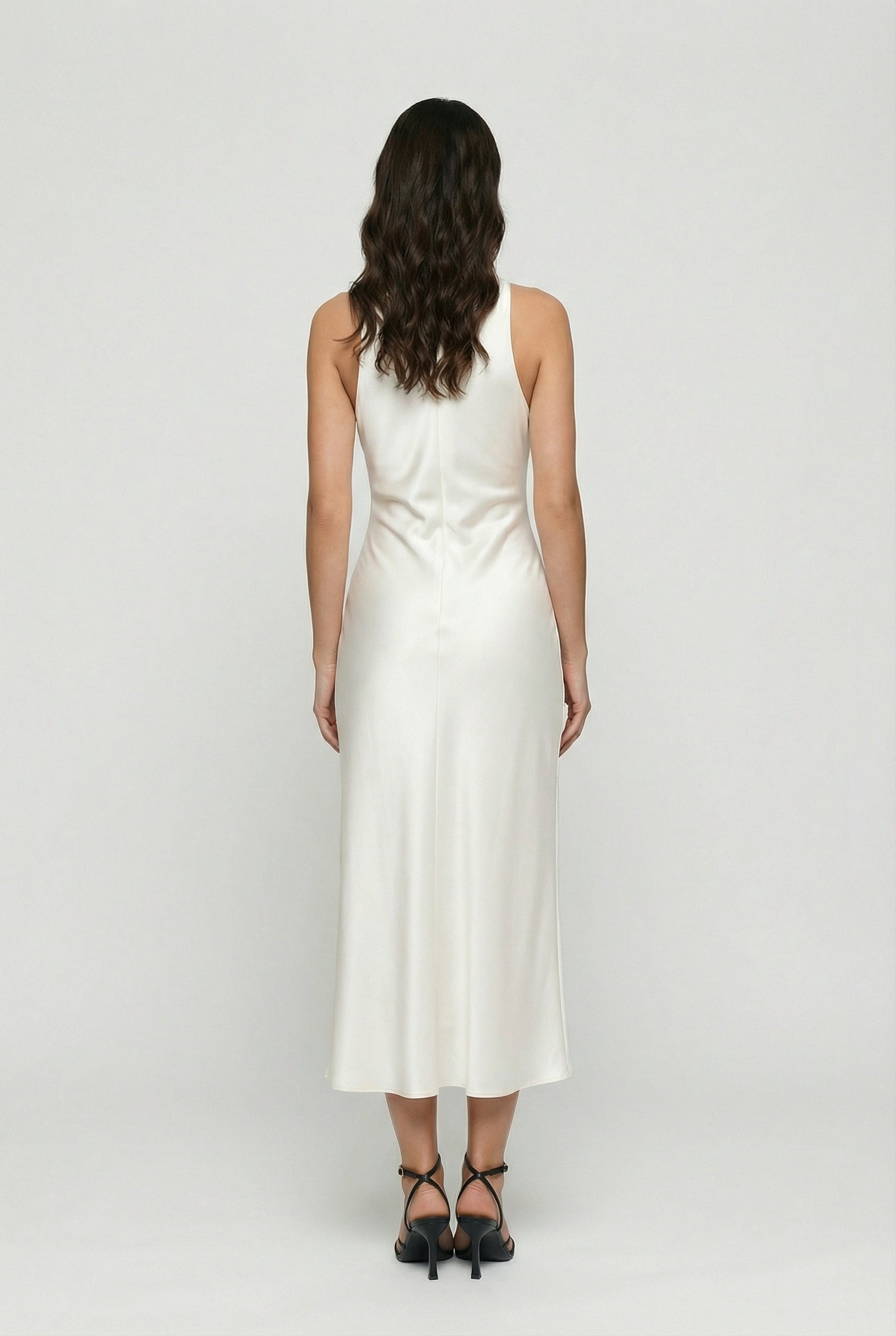 Women's Midi Dress | Elegant Cowl Neck Satin with Ruched Detail 2