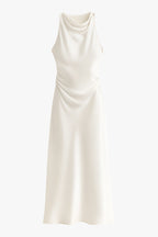 Women's Midi Dress | Elegant Cowl Neck Satin with Ruched Detail 3