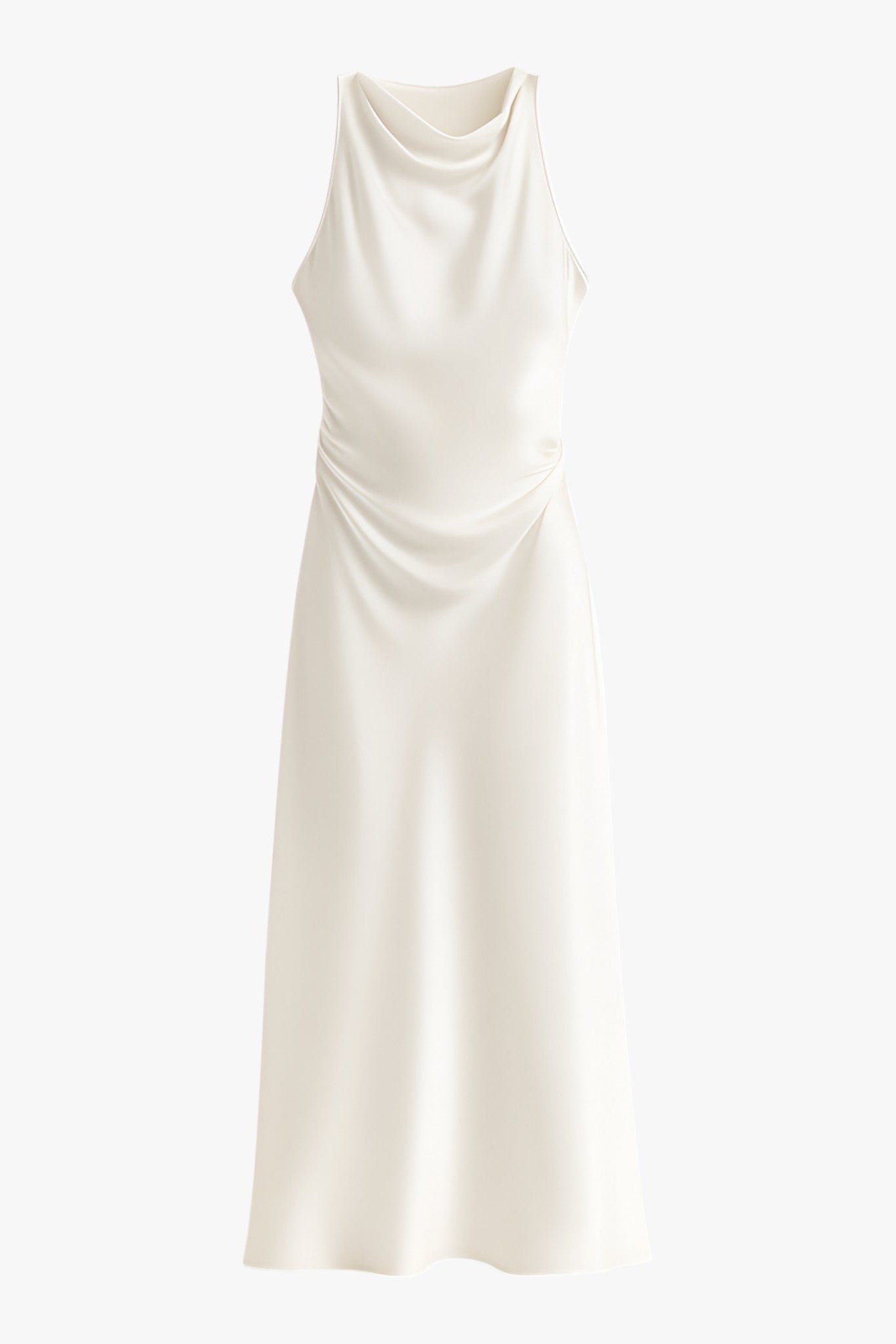 Women's Midi Dress | Elegant Cowl Neck Satin with Ruched Detail 3