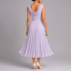 Women's Midi Dress | Elegant Draped Neckline, Pleated Skirt 1