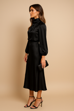 Women's Midi Dress | High Neck, Gathered Waist, Elegant Formal Cocktail Dress 3