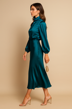 Women's Midi Dress | High Neck, Gathered Waist, Elegant Formal Cocktail Dress 5