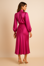 Women's Midi Dress | High Neck, Gathered Waist, Elegant Formal Cocktail Dress 7