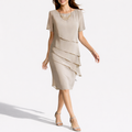 Women's Midi Dress | Layered Design, Short Sleeve, Relaxed Fit 0