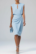 Women's Midi Dress | Ruched Waist, Keyhole Neckline, Elegant Cocktail Dress 0