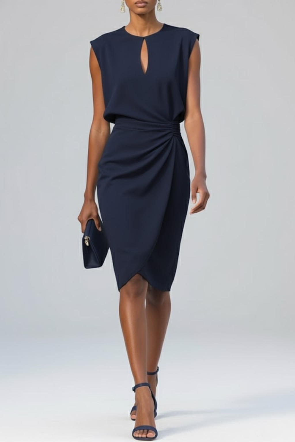 Women's Midi Dress | Ruched Waist, Keyhole Neckline, Elegant Cocktail Dress 1