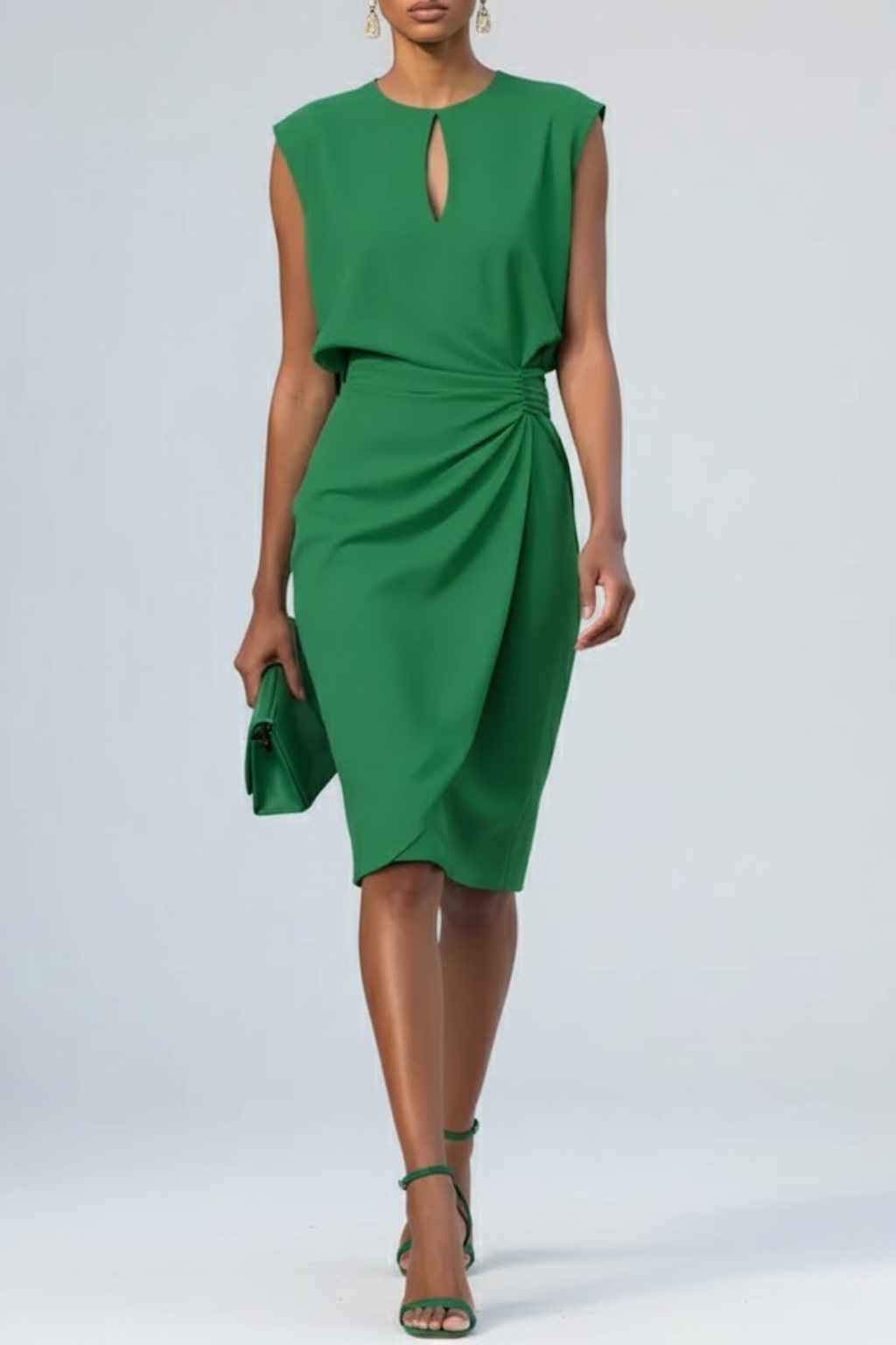 Women's Midi Dress | Ruched Waist, Keyhole Neckline, Elegant Cocktail Dress 4