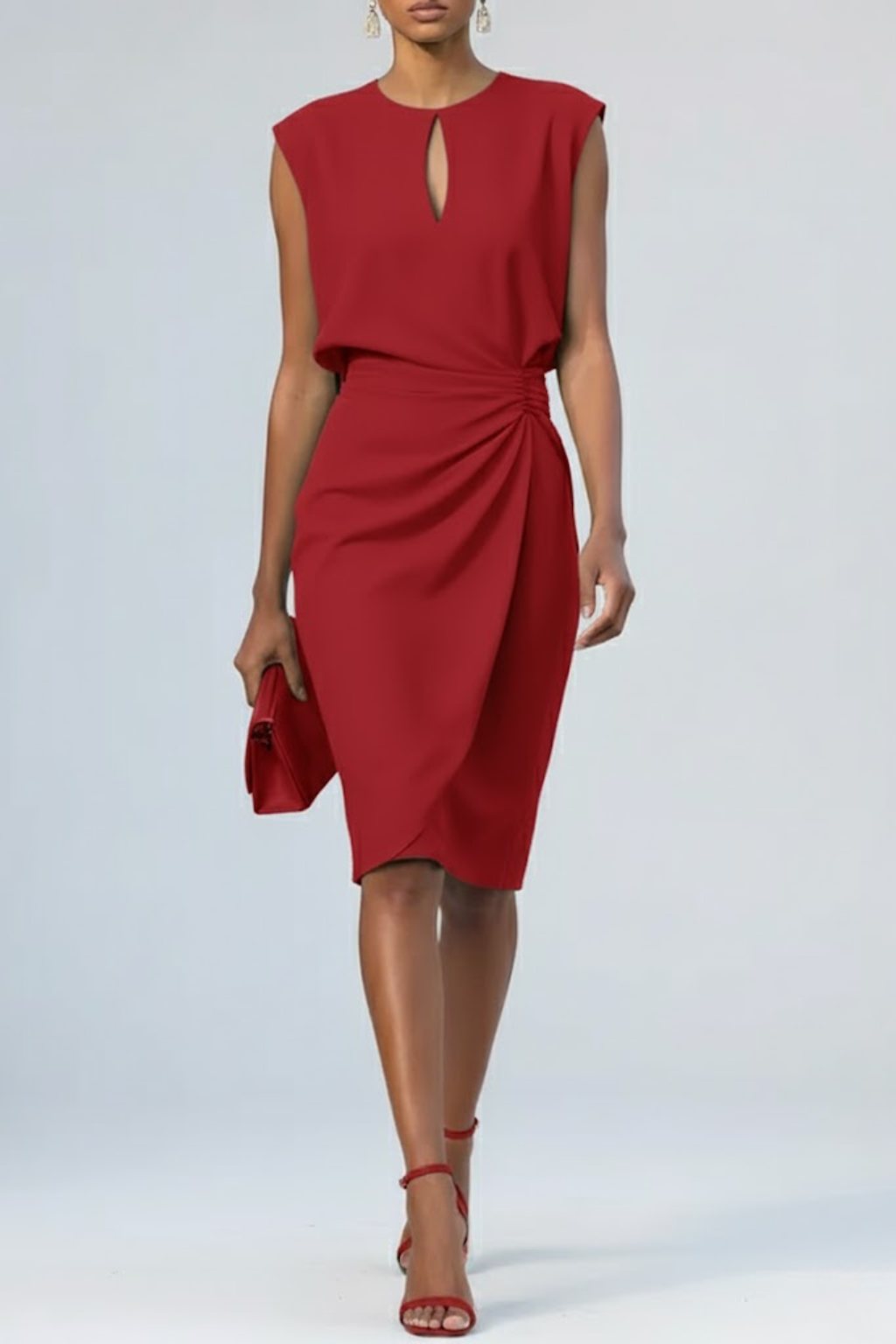 Women's Midi Dress | Ruched Waist, Keyhole Neckline, Elegant Cocktail Dress 5