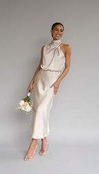 Women's Midi Dress | Soft Fabric Halter Neck, Sleeveless, Summer Cocktail 0