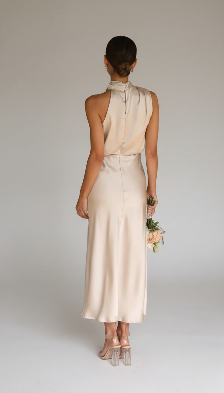 Women's Midi Dress | Soft Fabric Halter Neck, Sleeveless, Summer Cocktail 1