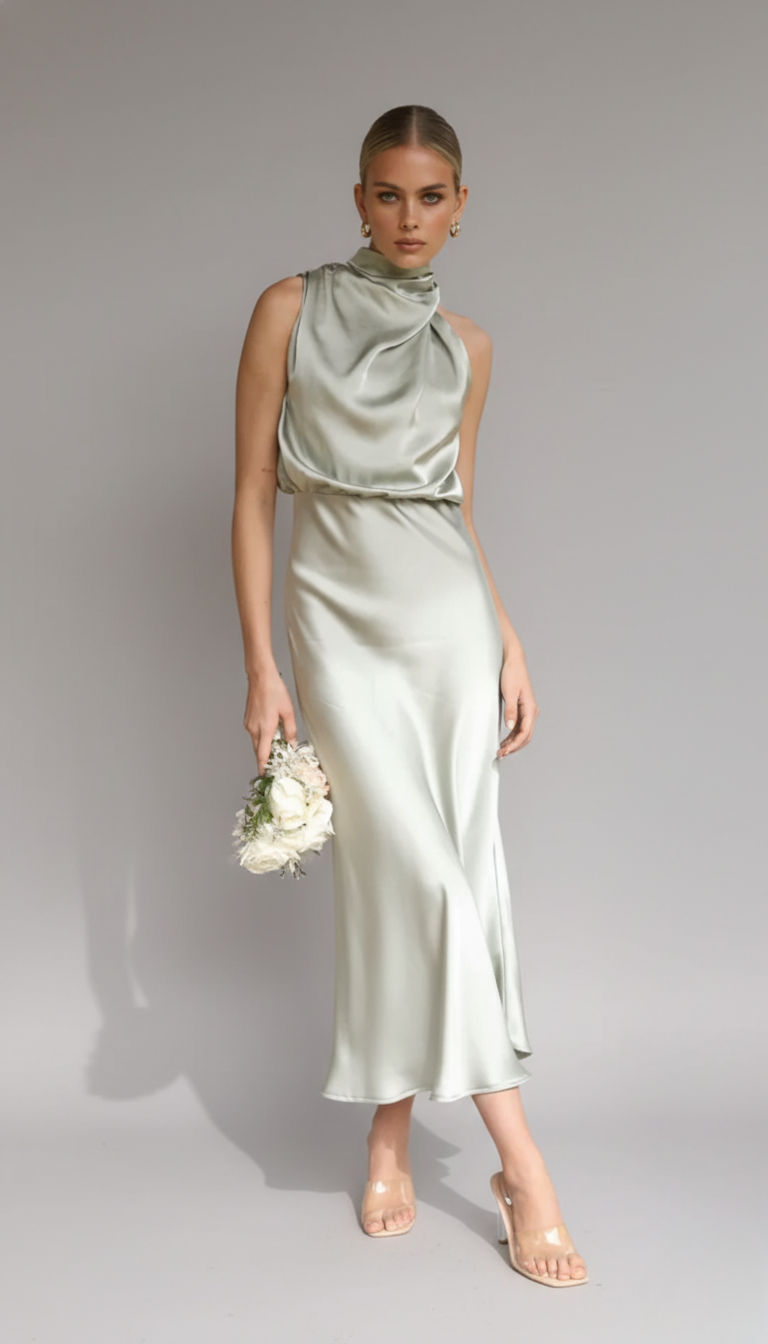 Women's Midi Dress | Soft Fabric Halter Neck, Sleeveless, Summer Cocktail 2