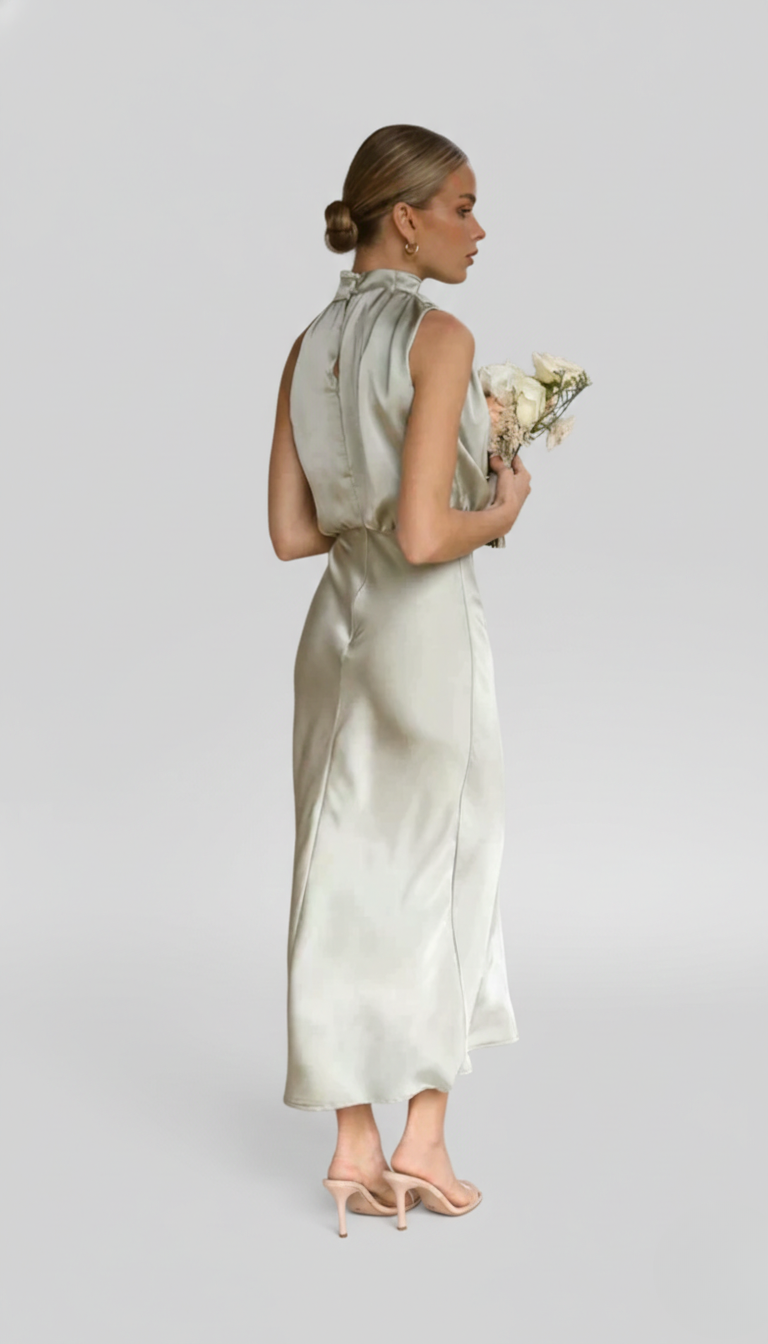 Women's Midi Dress | Soft Fabric Halter Neck, Sleeveless, Summer Cocktail 3