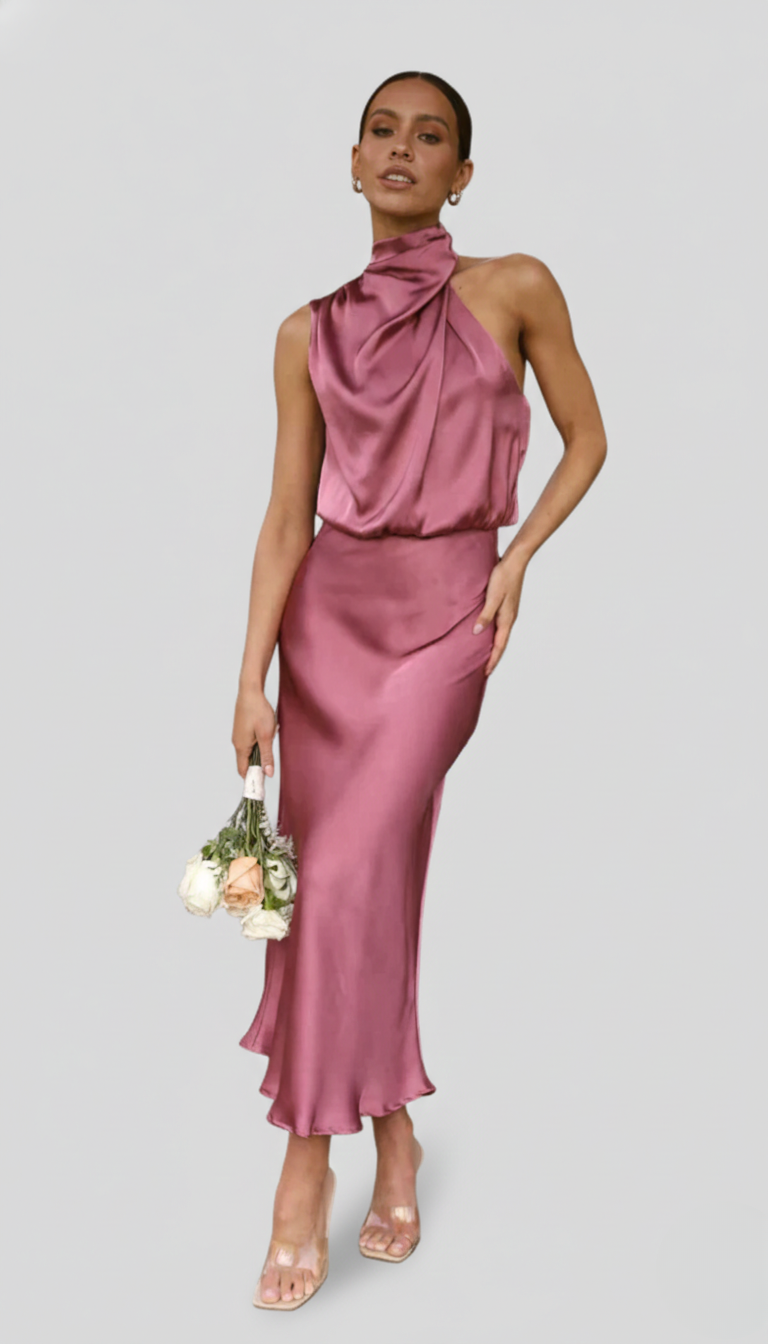 Women's Midi Dress | Soft Fabric Halter Neck, Sleeveless, Summer Cocktail 4