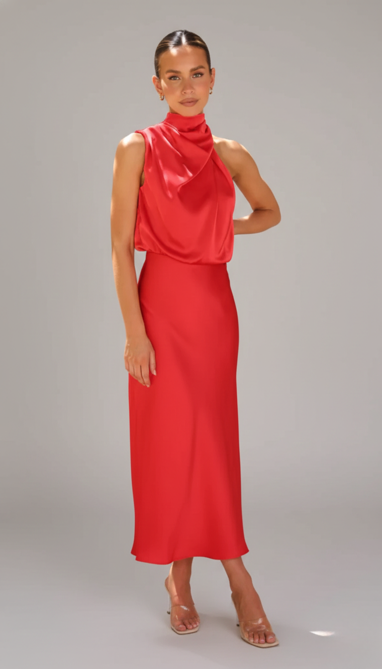 Women's Midi Dress | Soft Fabric Halter Neck, Sleeveless, Summer Cocktail 6