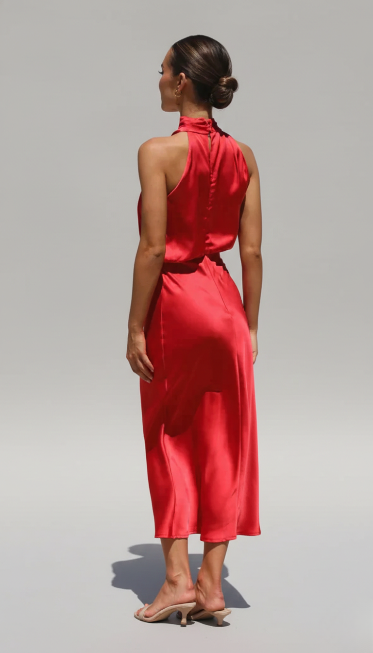 Women's Midi Dress | Soft Fabric Halter Neck, Sleeveless, Summer Cocktail 7