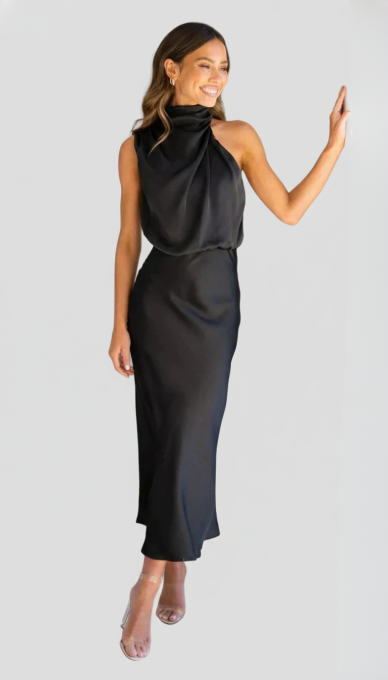 Women's Midi Dress | Soft Fabric Halter Neck, Sleeveless, Summer Cocktail 8