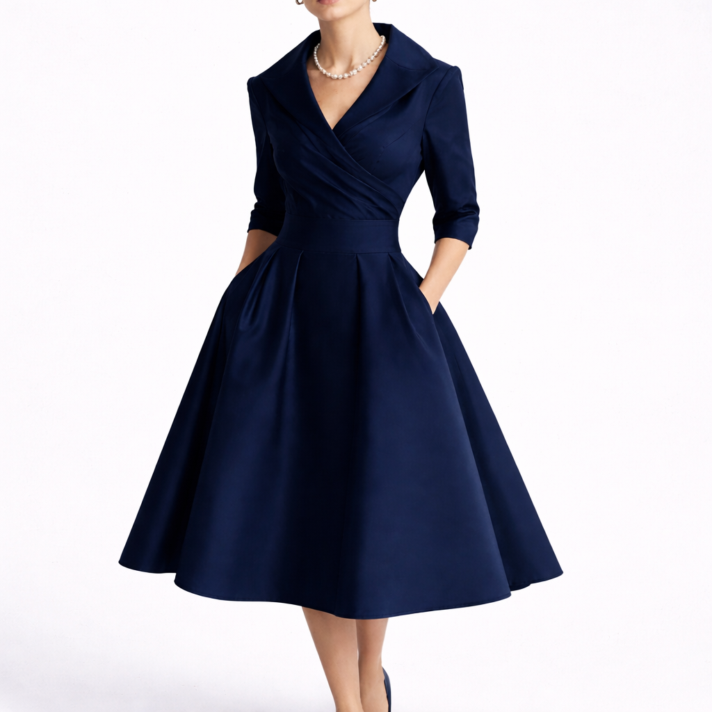 Women's Midi Dress | Structured Bodice, A-Line Skirt 2