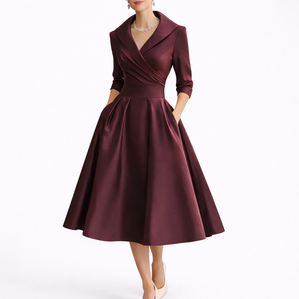 Women's Midi Dress | Structured Bodice, A-Line Skirt 4